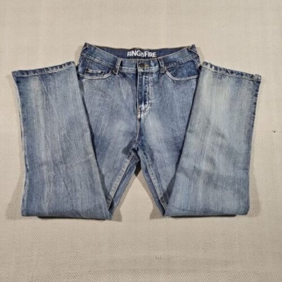 Ring Of Fire Jeans Women's 18 (30x28) Blue Denim Mid Rise Slim Straight Sretch - Picture 2 of 16